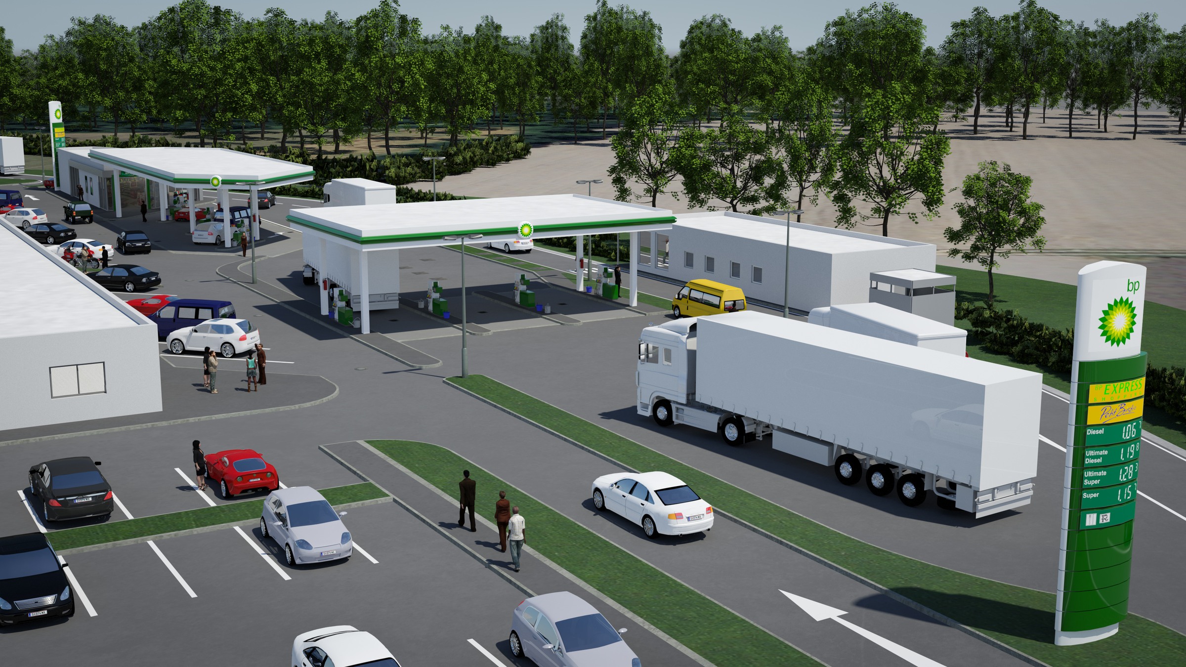 Tankstellenanlage mit Verkehrsflächen für PKW und LKW